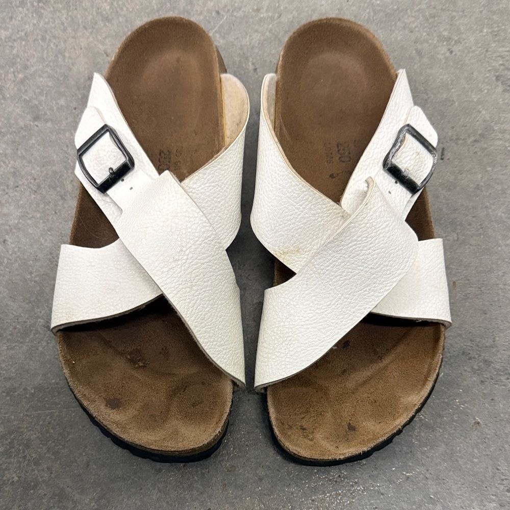 Birkenstock White Cross-Strap Sandals with Buckle